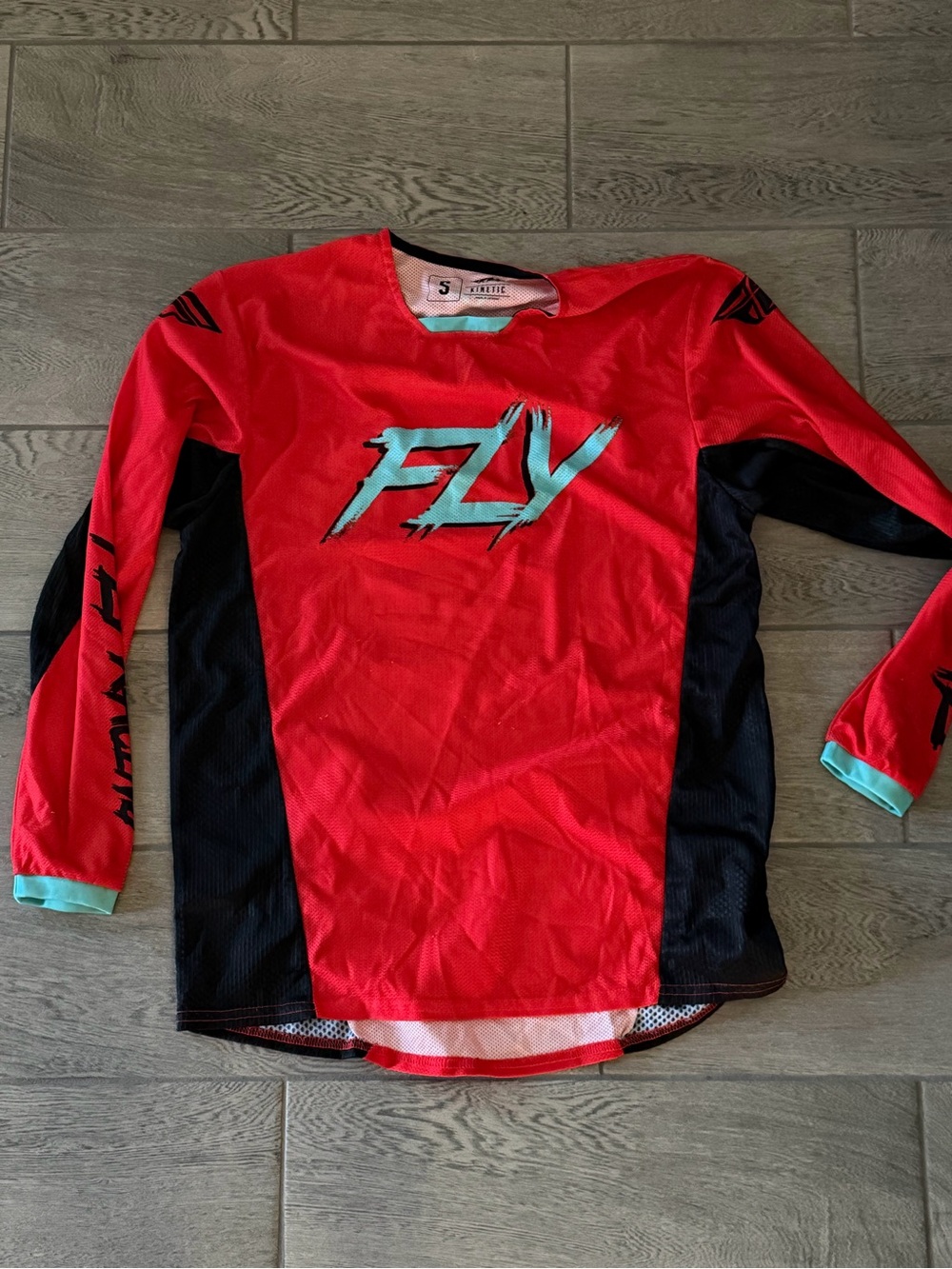 FLY Racing Red & Black Motocross Jersey with Teal Logo
